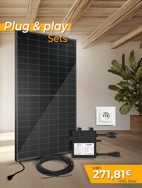 Plug-and-play zonnepakketten vanaf € 271,81 incl. btw. Panelen, micro-omvormer en bekabeling.